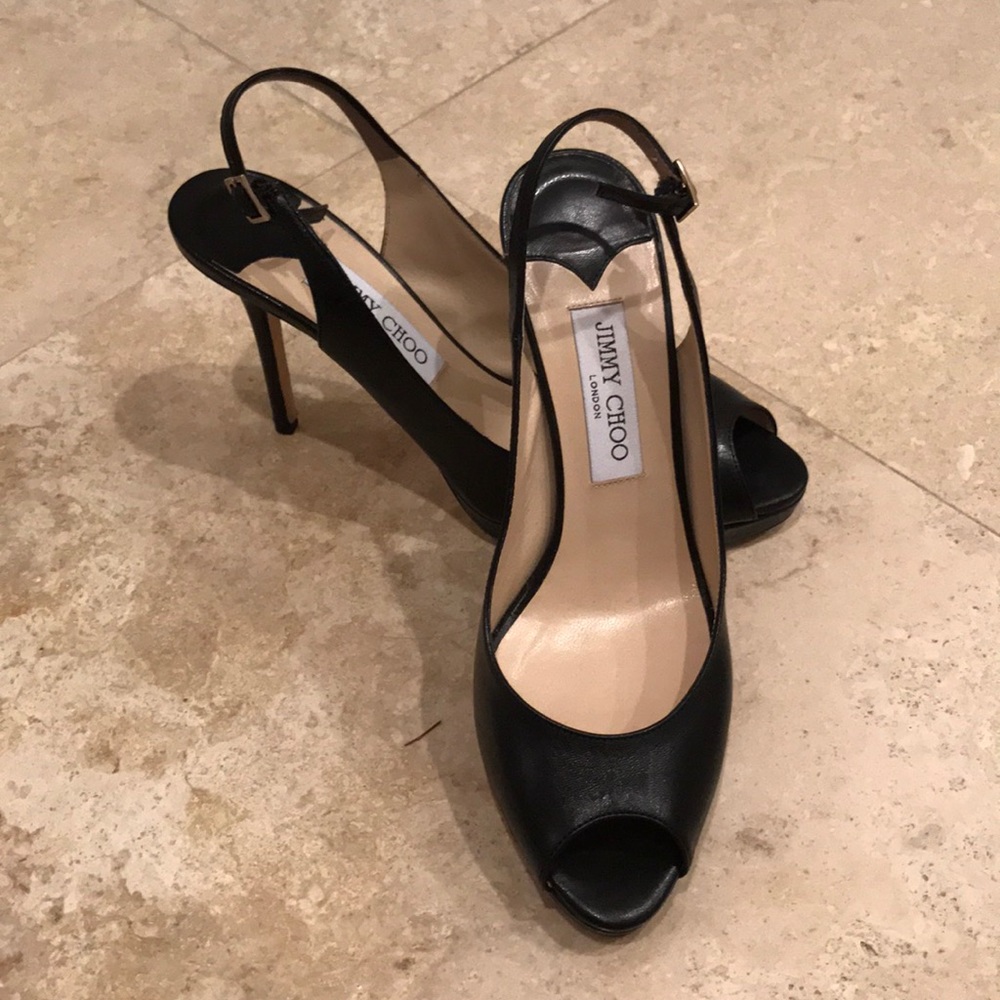 Black Slingback Peep Toe Jimmy Choo Medium Heels
